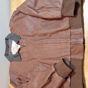 Vintage Leather Bomber Flight Jacket Brown XL 80s‎ 90s Officer's Club Londontown